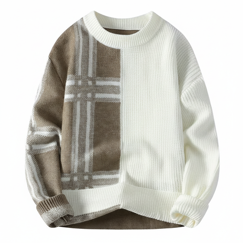 Dama Washington Axel men's color block plaid crew neck sweater gray black - view 2