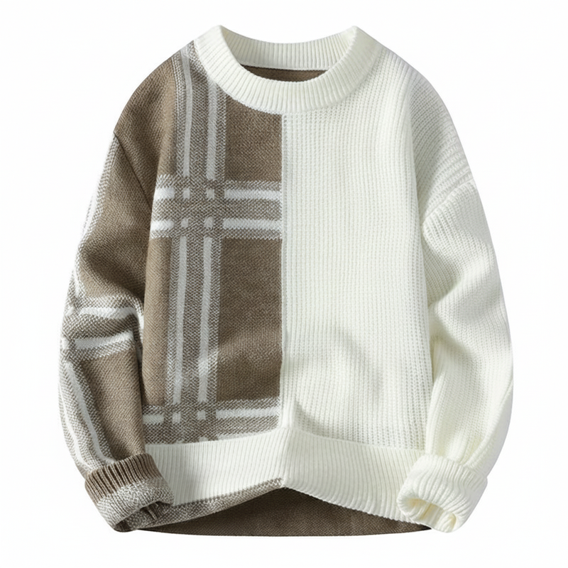 Axel | Men's Color Block Plaid Crew Neck Sweater Gray Black