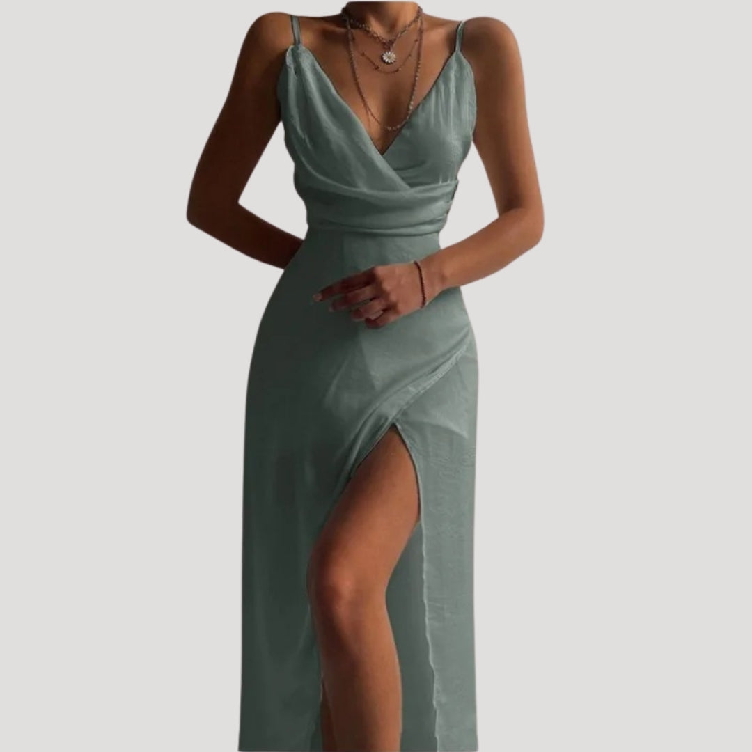 Vera | Women's Wrap Maxi Dress Red V Neck Slit