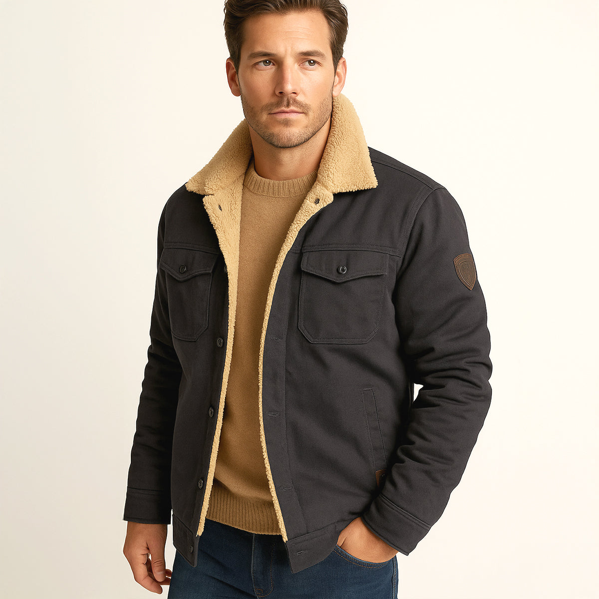 Callum | Men's Sherpa Lined Utility Jacket Tan