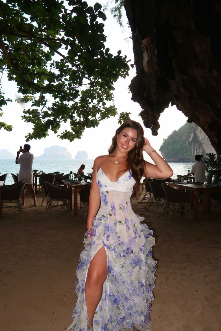 Maeve | Women's Floral Maxi Dress Blue White V Neck