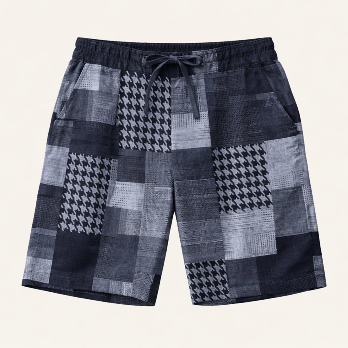 Kai | Men's Houndstooth Plaid Shorts Black White Casual