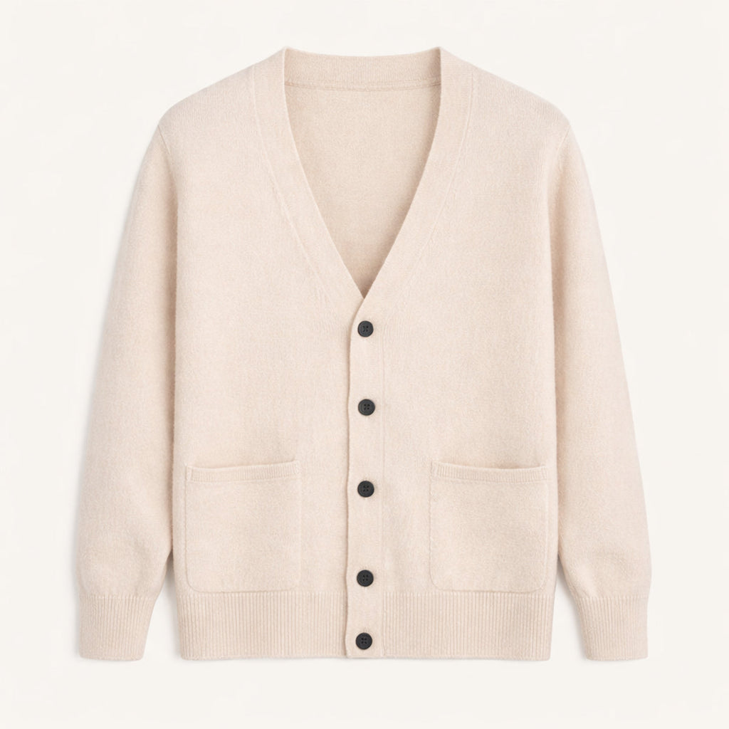 Dama Washington Bram men's cashmere cardigan taupe v neck button front - view 8
