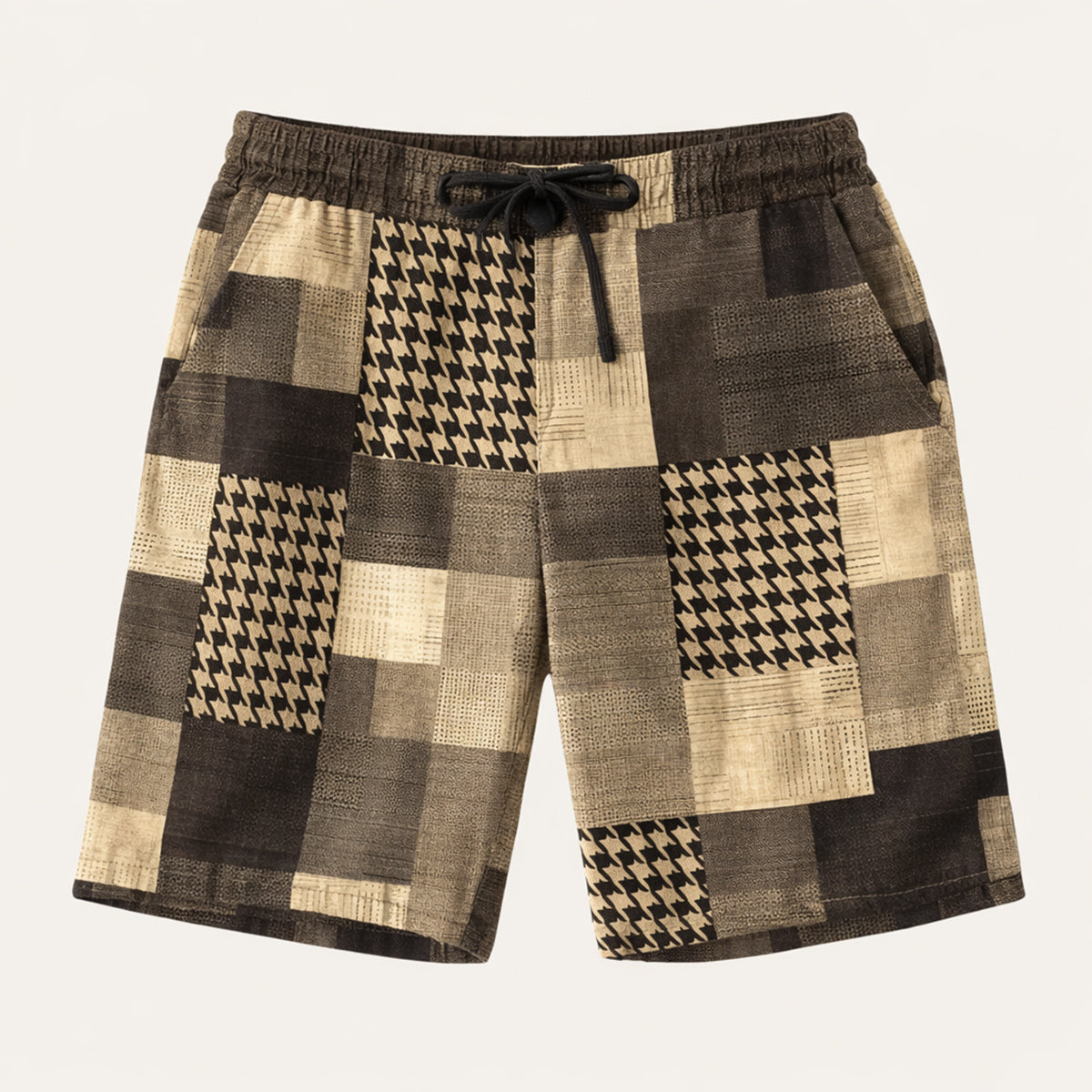 Kai | Men's Houndstooth Plaid Shorts Black White Casual