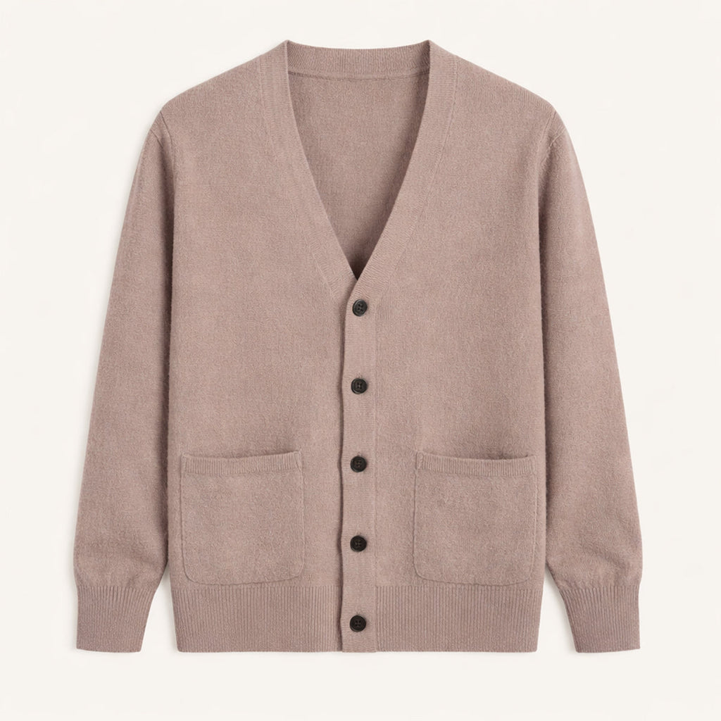 Dama Washington Jude men's cashmere cardigan taupe v neck button front - view 5