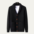 Dama Washington Ash men's cardigan sweater black shawl collar button up - front view