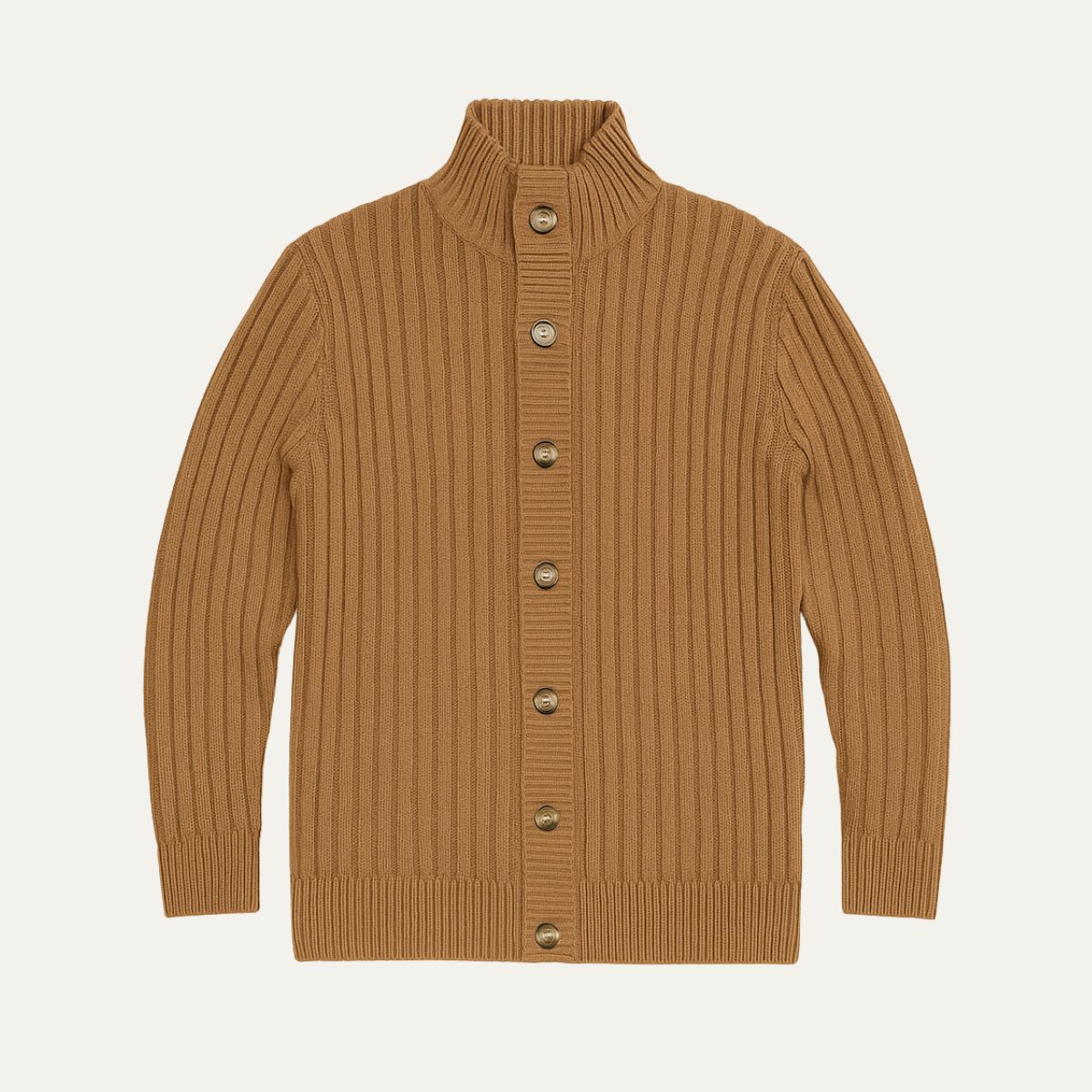 Bram | Men's Ribbed Button Front Cardigan Camel