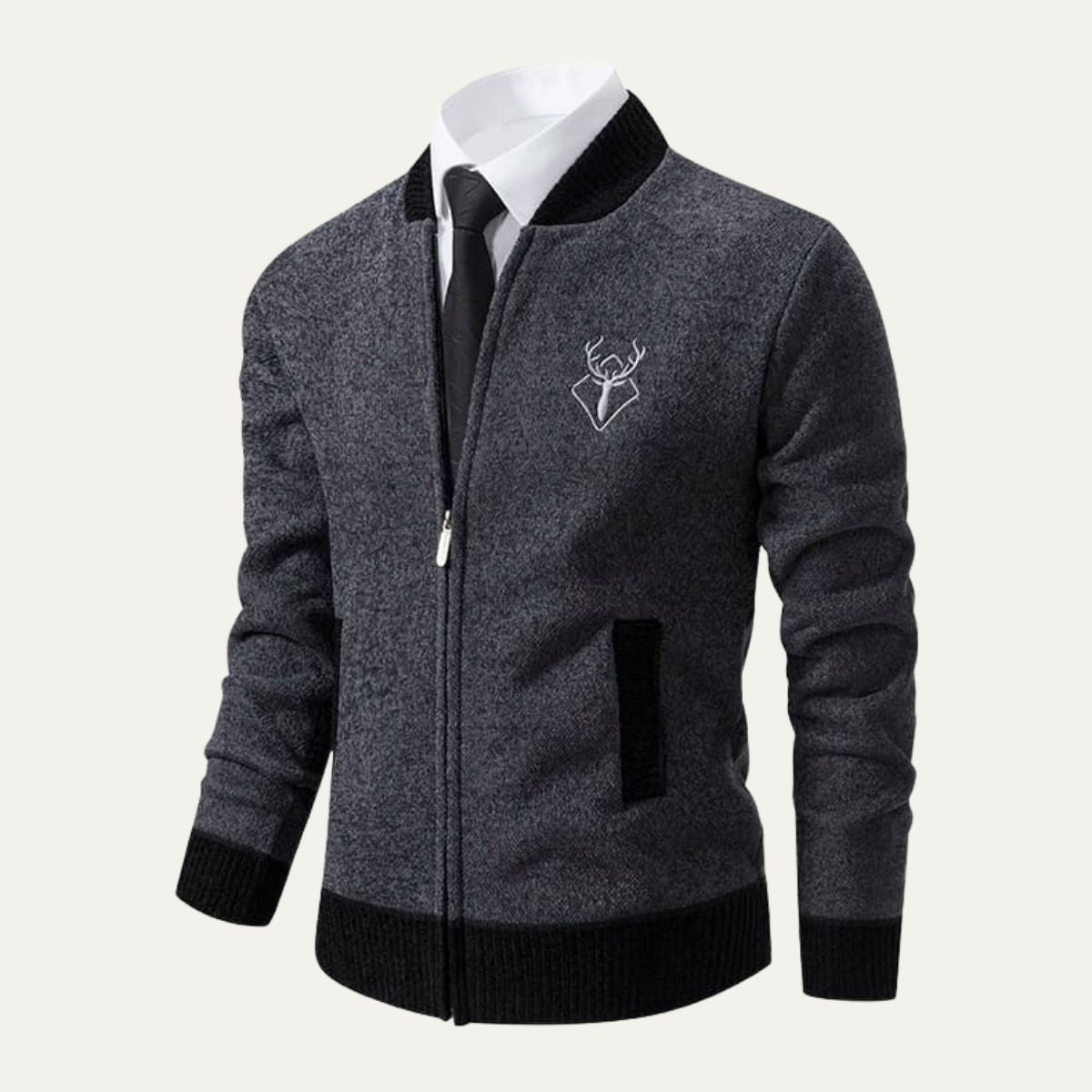 Axel | Men's Cardigan Black Navy Contrast Knit Zip Up