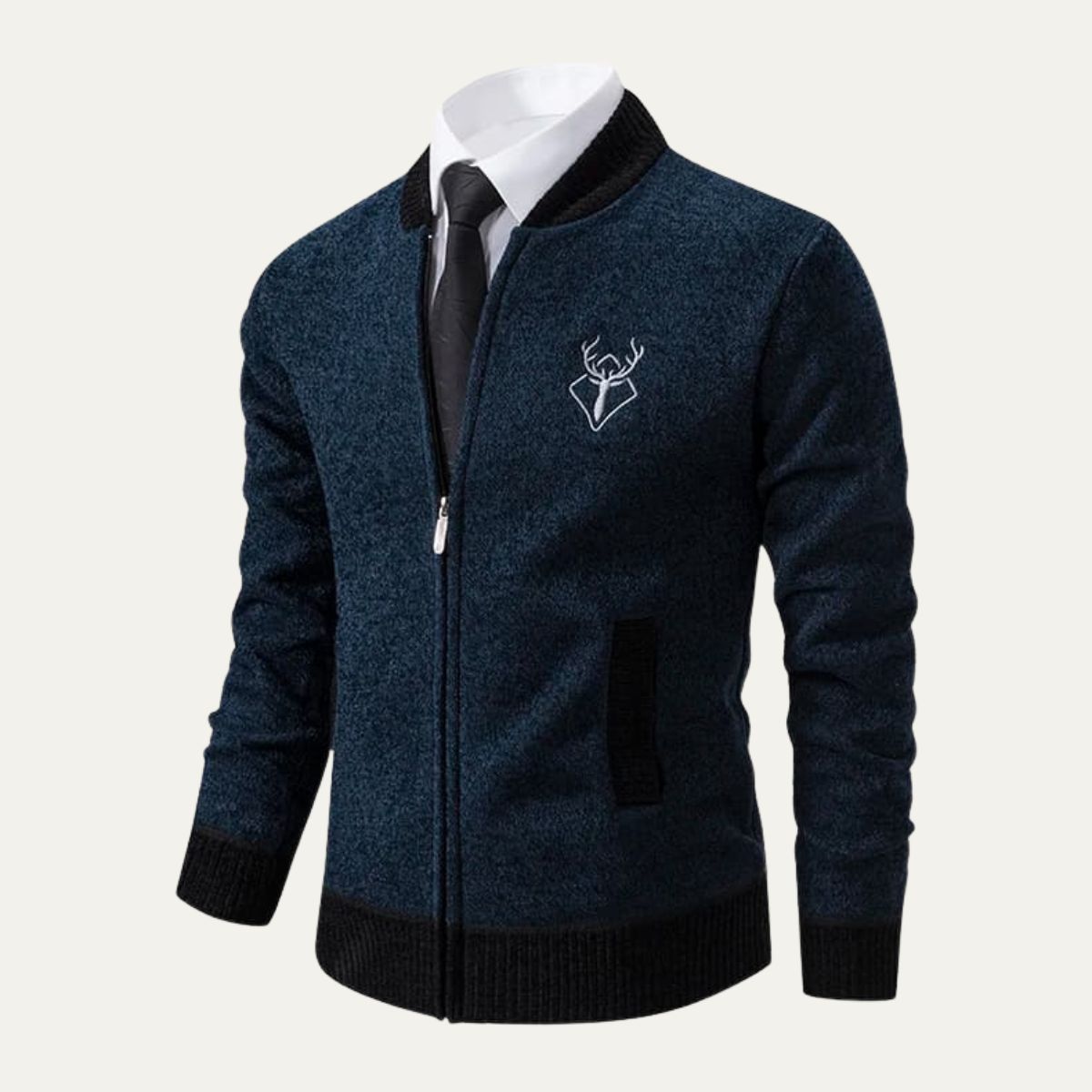Axel | Men's Cardigan Black Navy Contrast Knit Zip Up