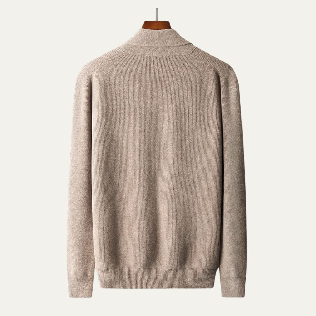 Axel | Men's Cream Ribbed Cardigan Sweater Button Up Pockets