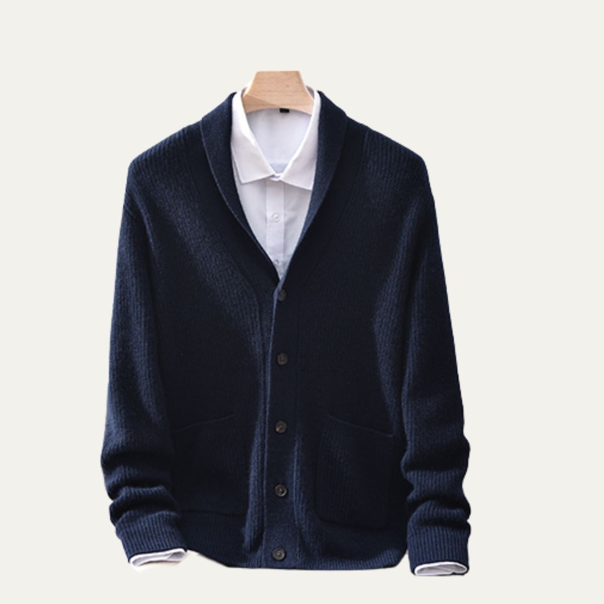 Axel | Men's Cream Ribbed Cardigan Sweater Button Up Pockets
