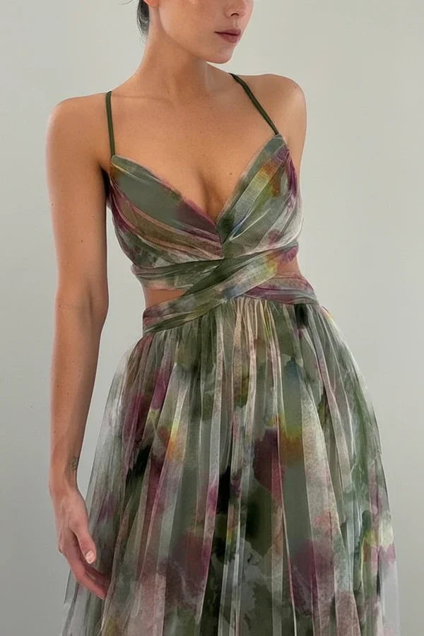 Ines | Women's Chiffon Maxi Dress Multicolor Floral V Neck