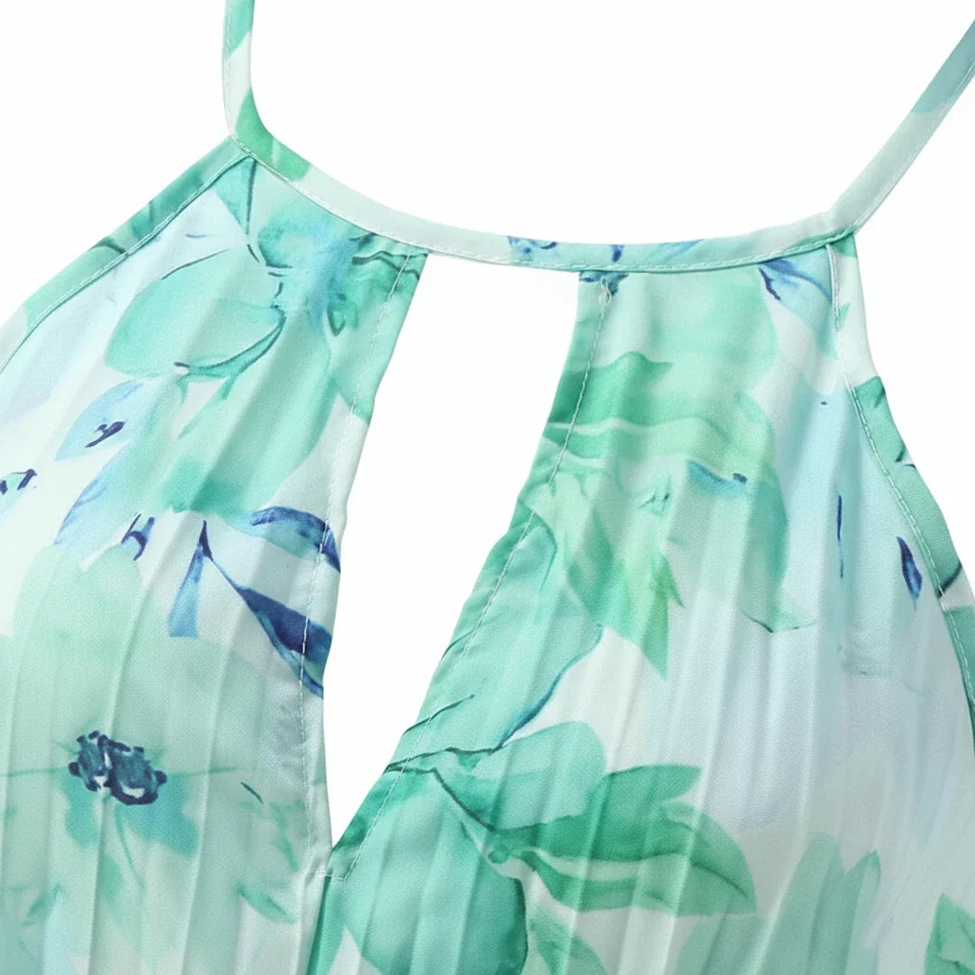 Nola | Women's Floral Halter Maxi Dress Green Light Blue