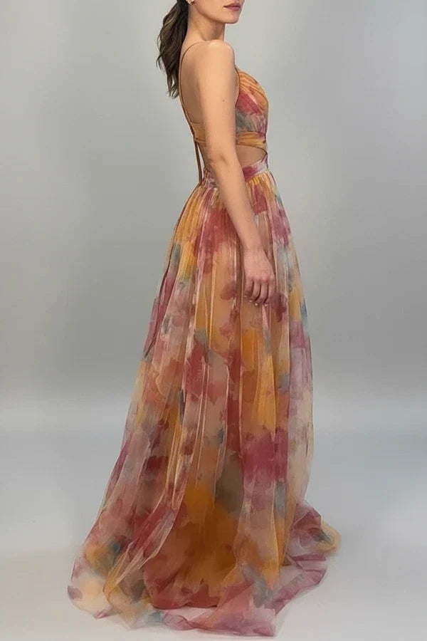 Ines | Women's Chiffon Maxi Dress Multicolor Floral V Neck