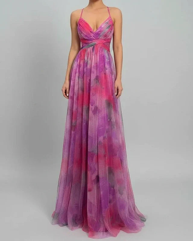 Ines | Women's Chiffon Maxi Dress Multicolor Floral V Neck