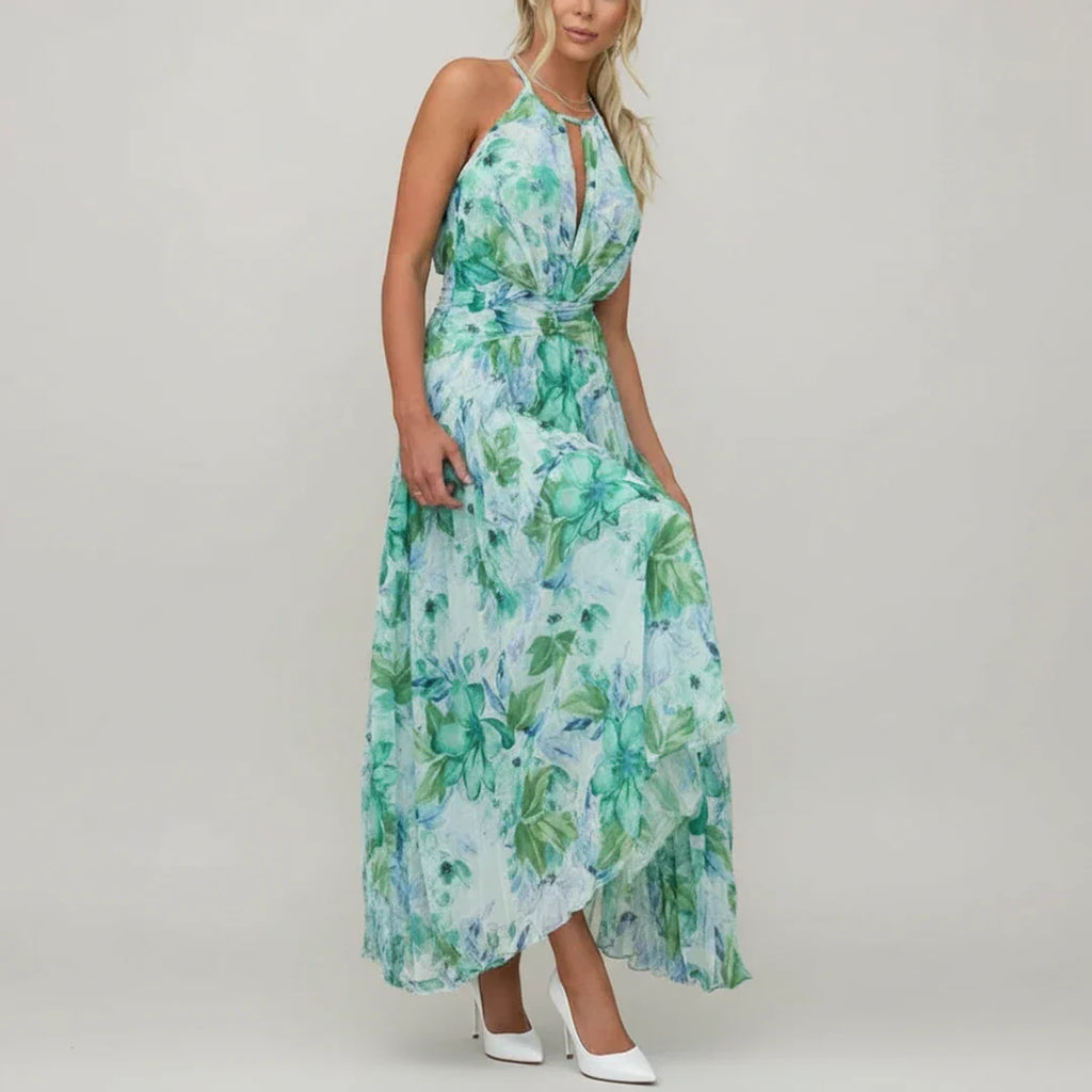 Dama Washington Nola women's floral halter maxi dress green light blue - view 5