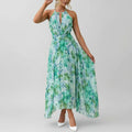Dama Washington Nola women's floral halter maxi dress green light blue - front view
