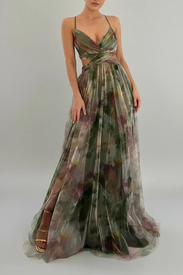 Ines | Women's Chiffon Maxi Dress Multicolor Floral V Neck