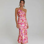 Dama Washington Nina women's floral midi dress one shoulder pink - front view