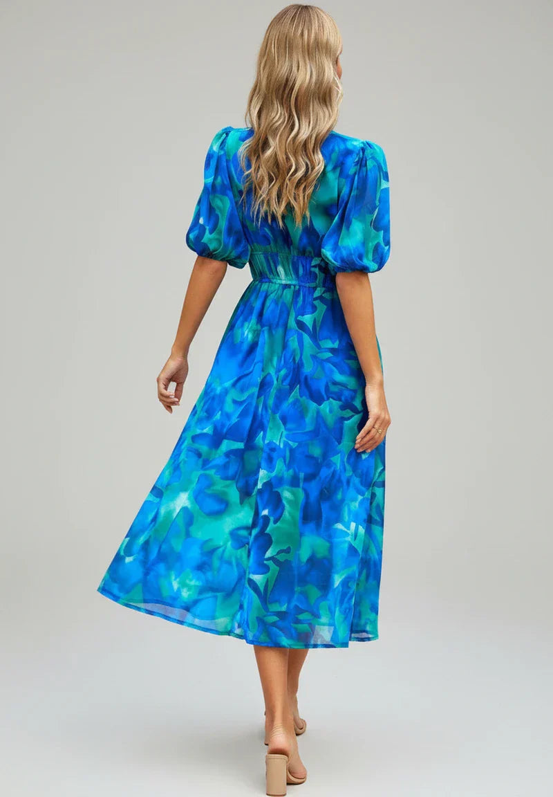Lena | Women's Floral Maxi Dress Puff Sleeve Cream