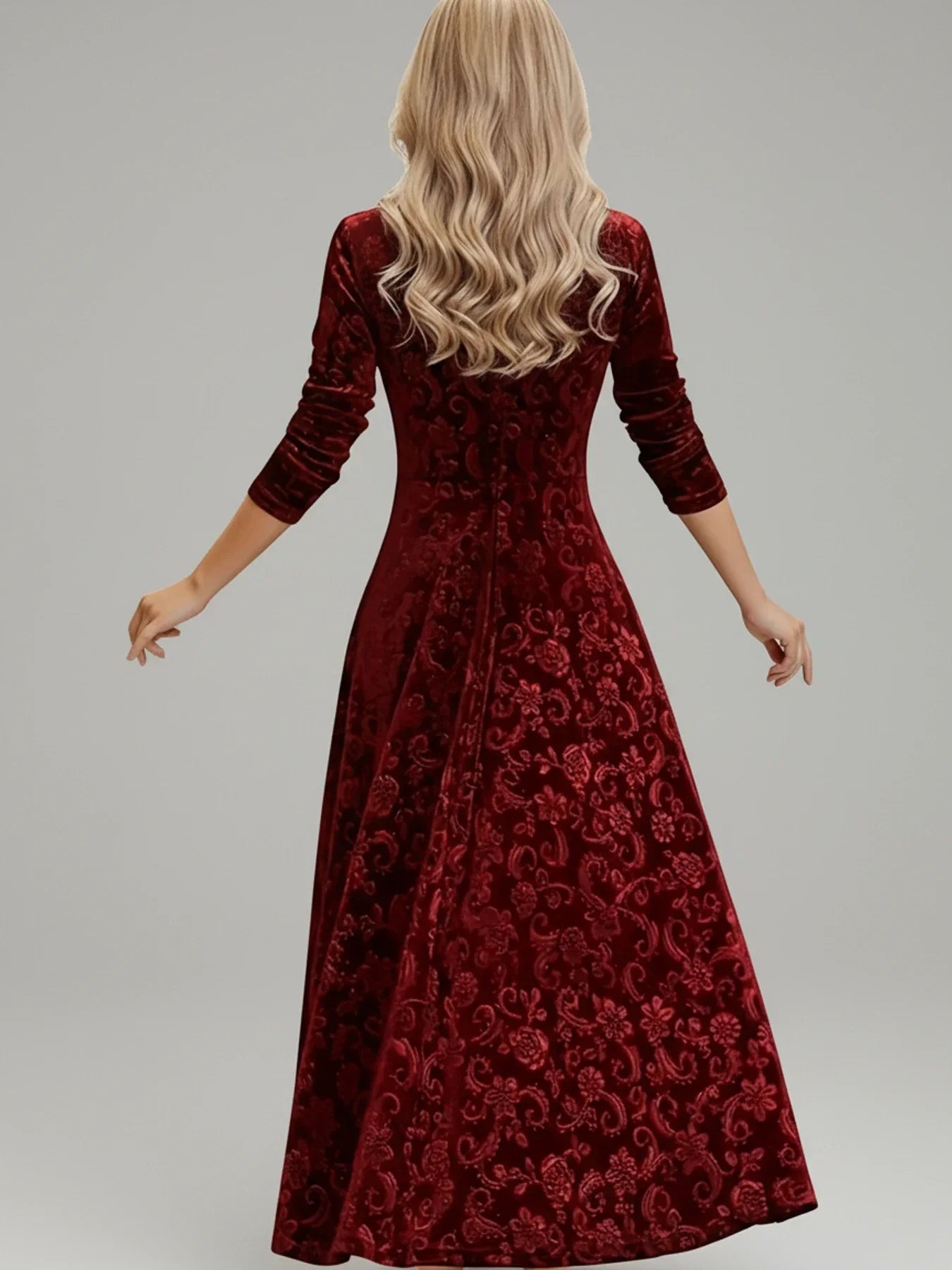 Nola | Women's Velvet Maxi Dress Square Neck Burgundy