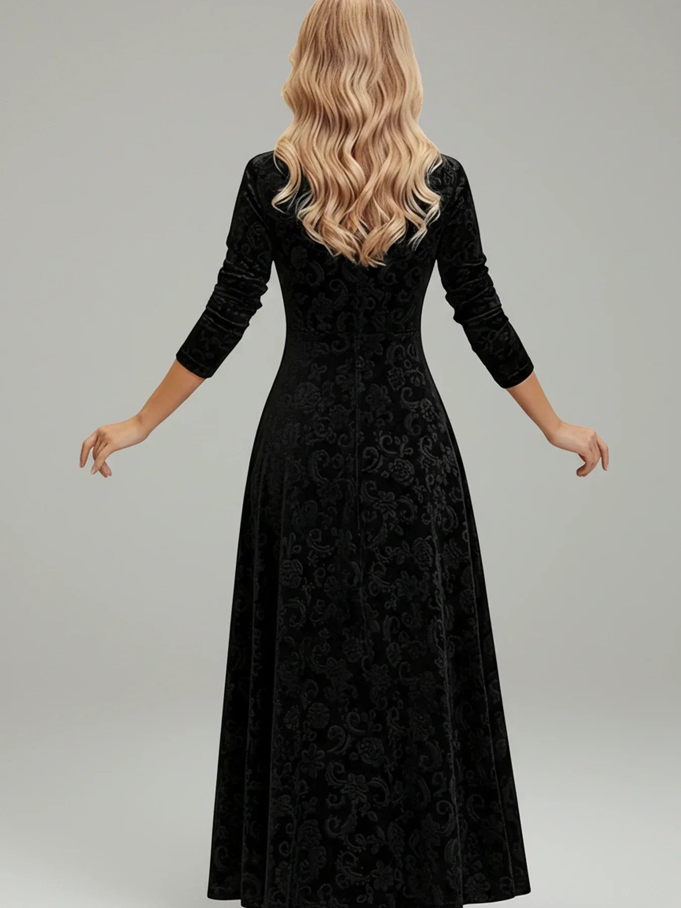 Nola | Women's Velvet Maxi Dress Square Neck Burgundy