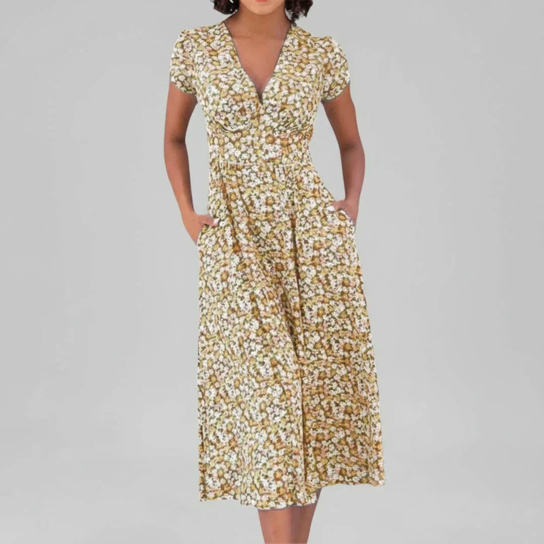 Nola | Women's Sequin Maxi Dress Gold Short Sleeve