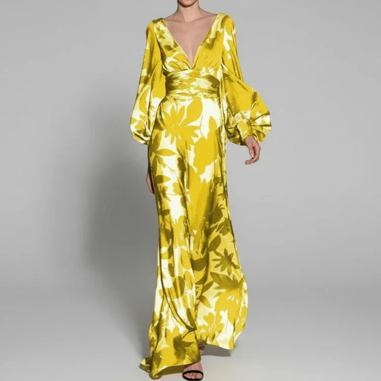 Vera | Women's Floral Maxi Dress Long Sleeve Light Blue