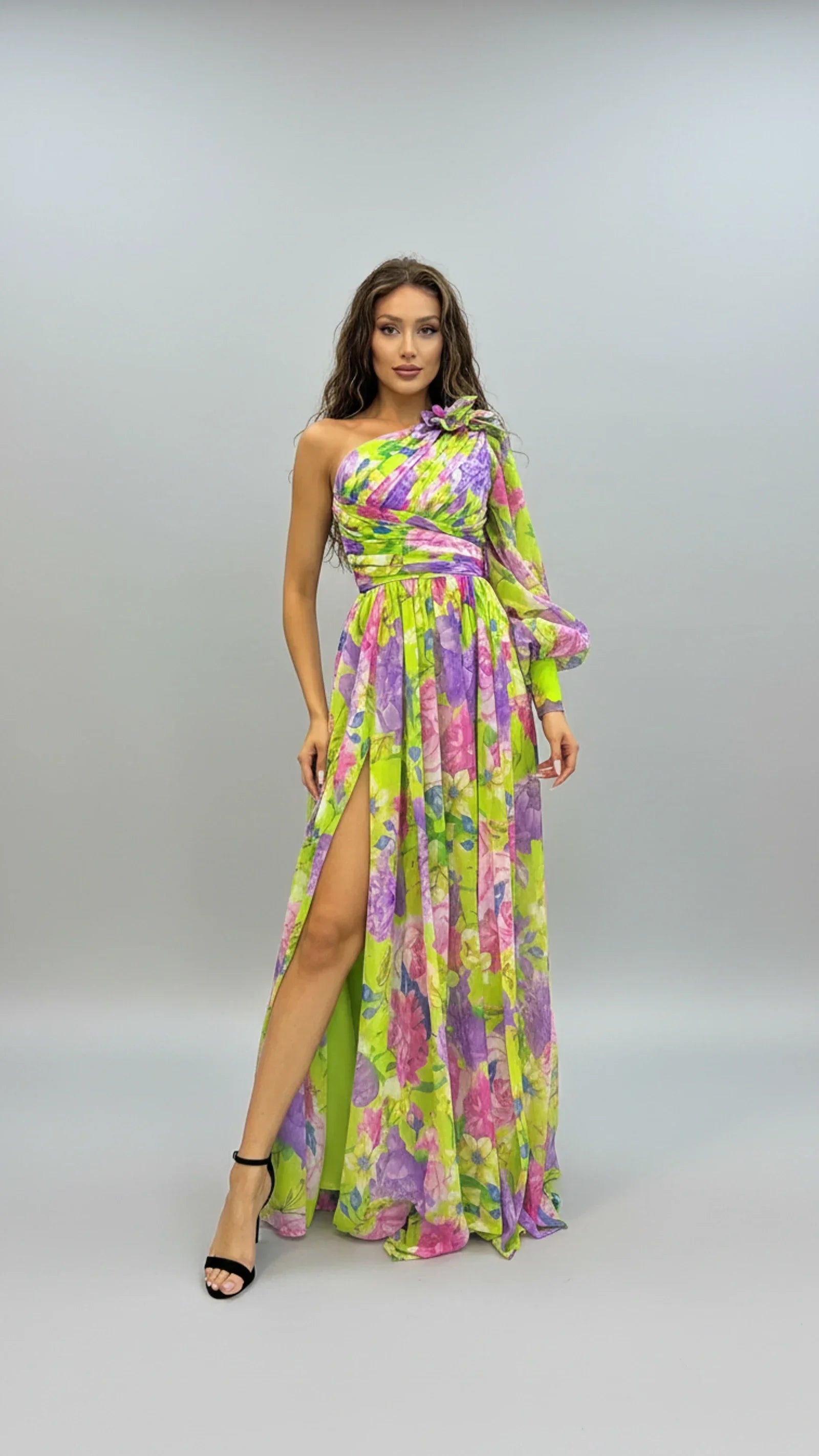 Nina | Women's Floral Maxi Dress One Shoulder Purple