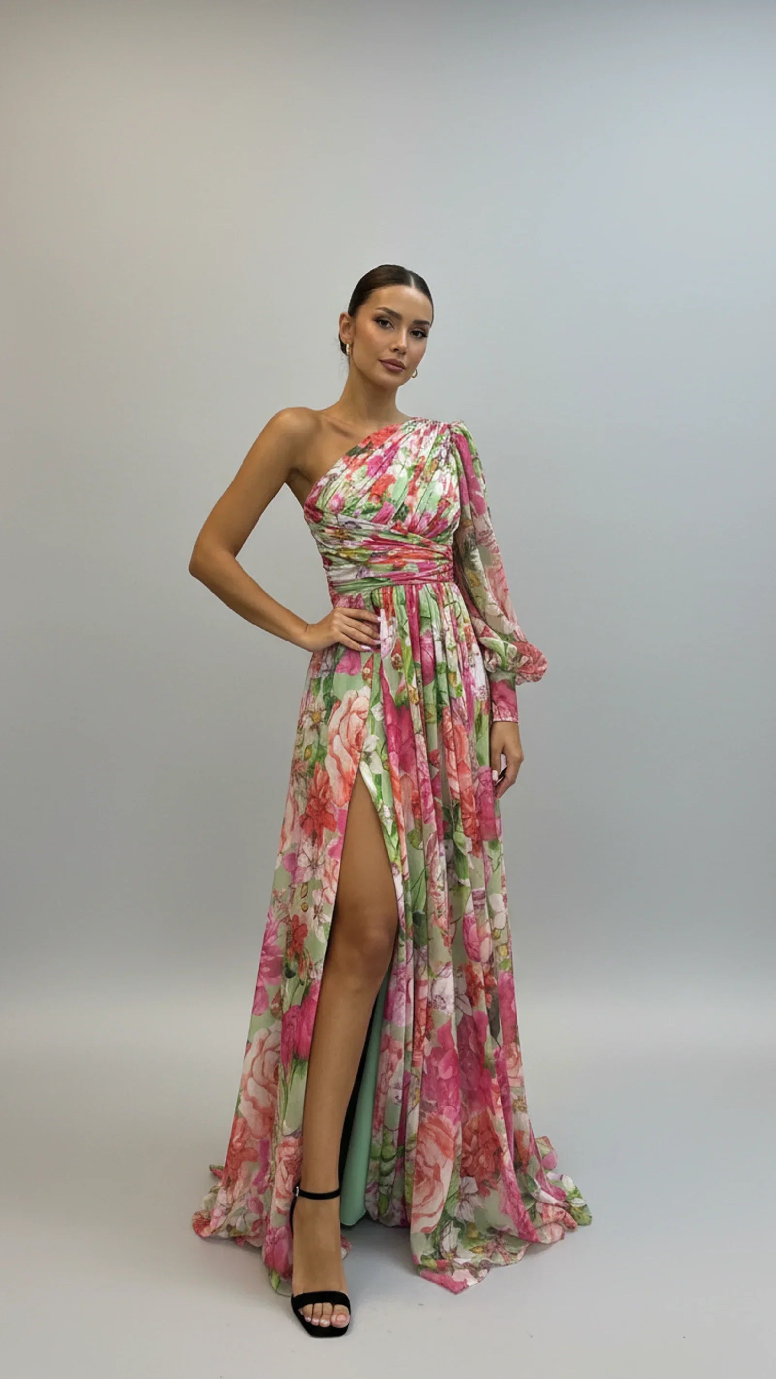 Nina | Women's Floral Maxi Dress One Shoulder Purple
