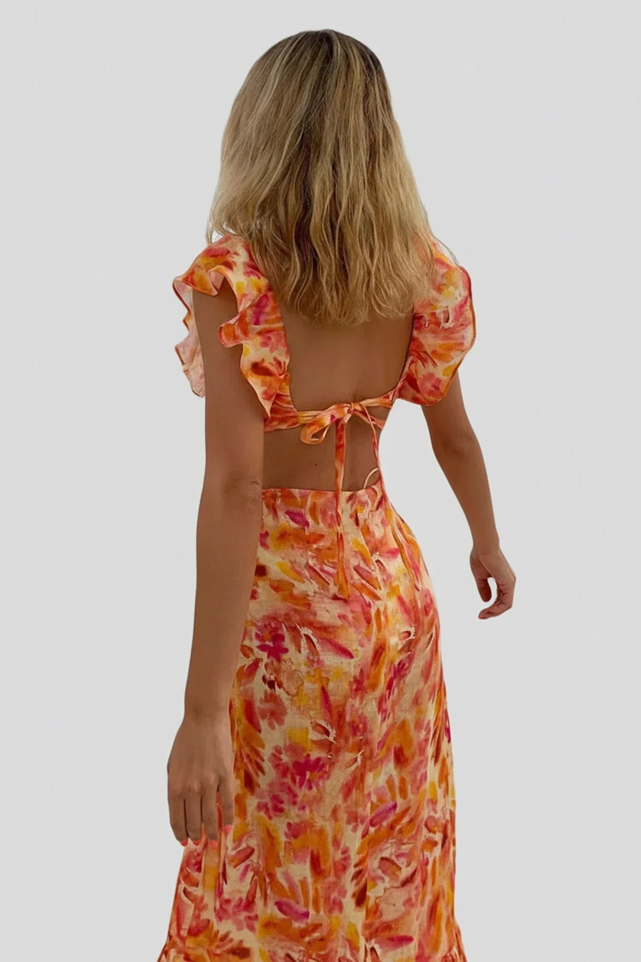 Rosa | Women's Floral Maxi Dress Ruffled Puff Sleeve Cream Blue
