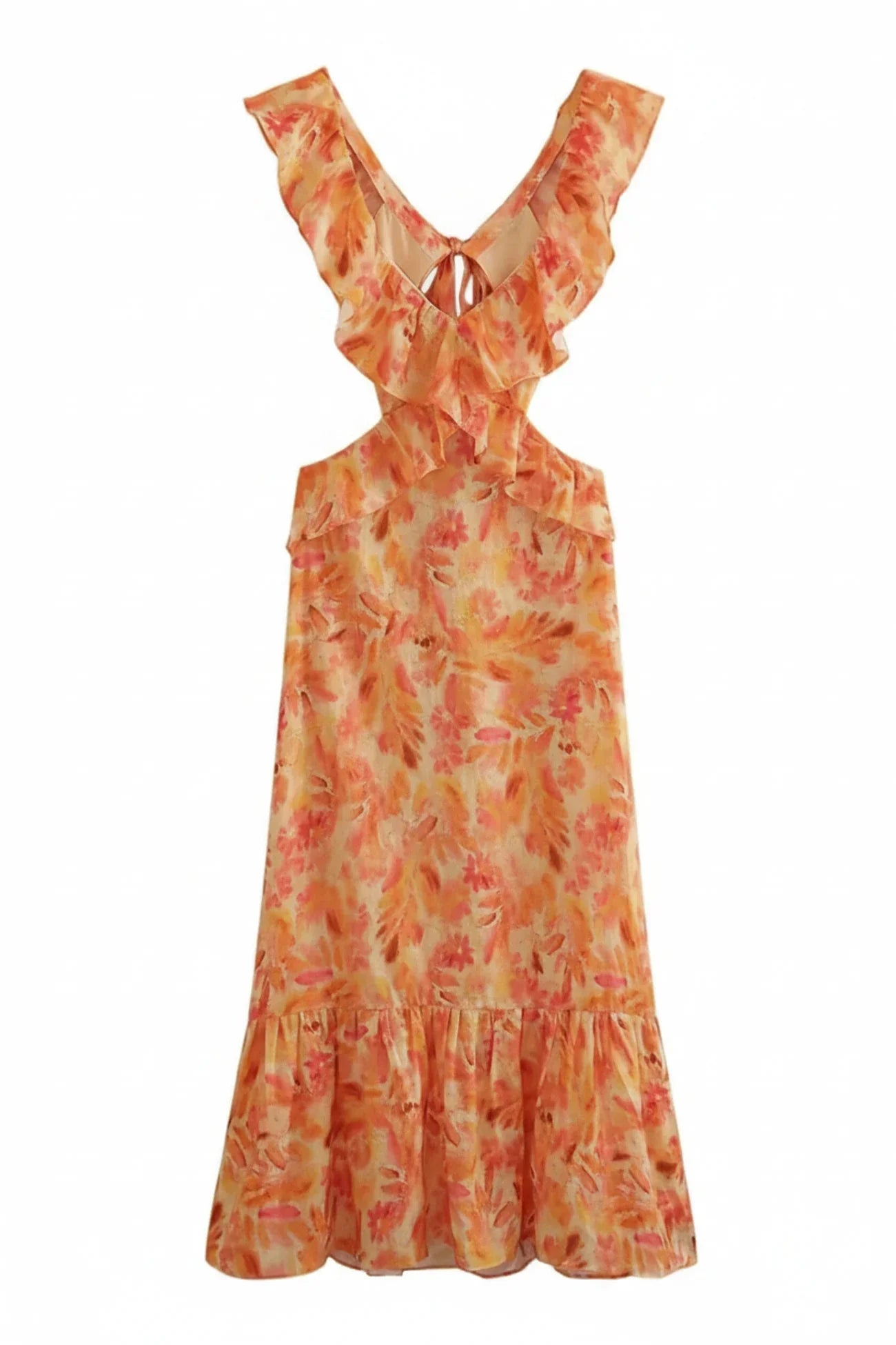 Rosa | Women's Floral Maxi Dress Ruffled Puff Sleeve Cream Blue
