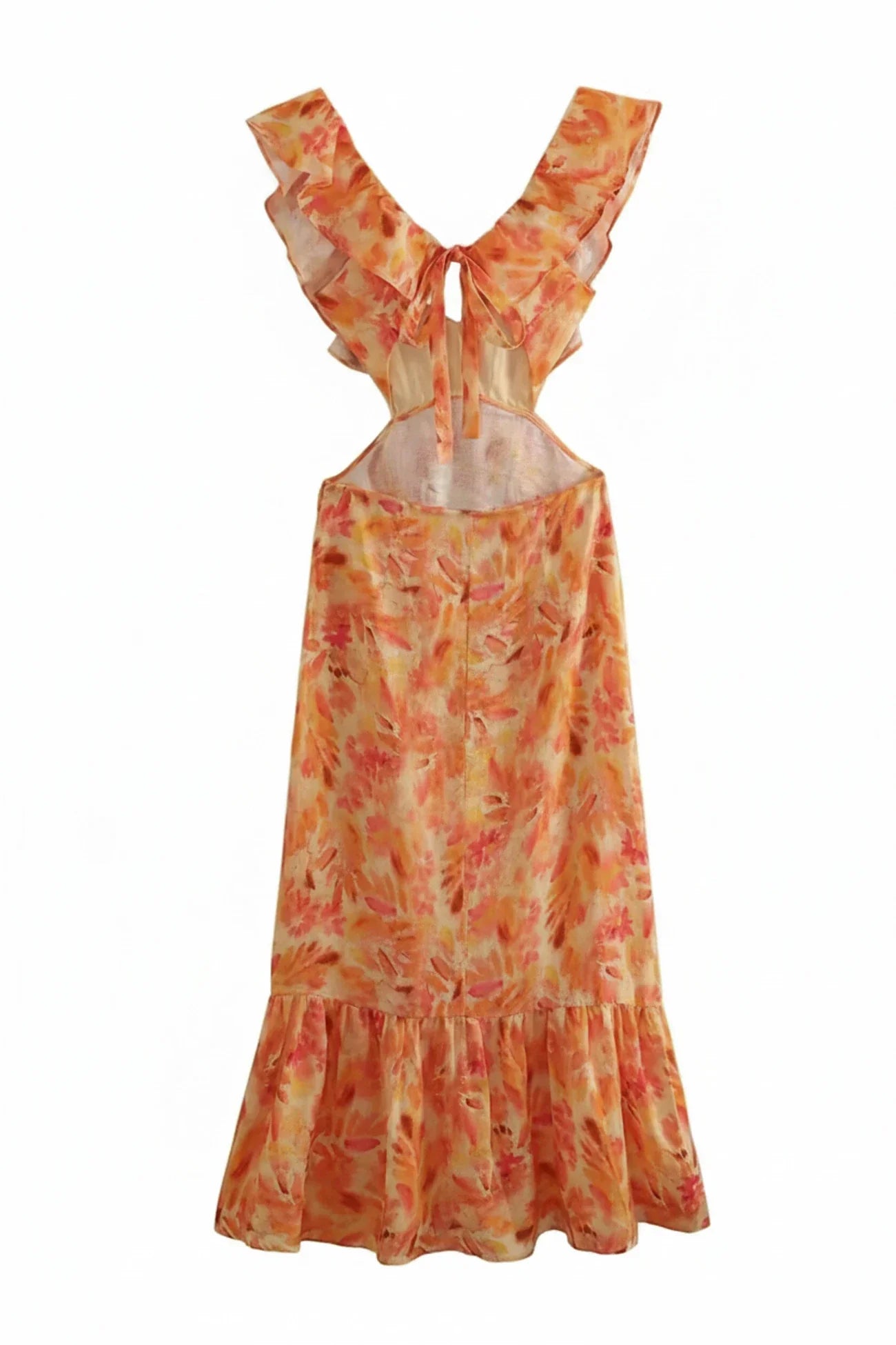 Rosa | Women's Floral Maxi Dress Ruffled Puff Sleeve Cream Blue