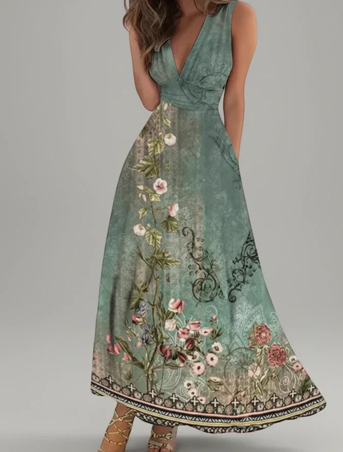 Viola | Women's Floral Wrap Maxi Dress Sage Green