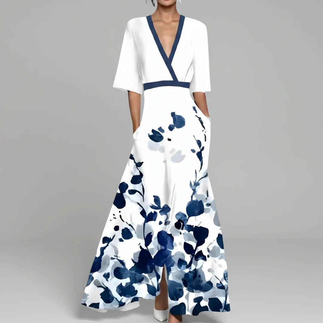 Rue | Women's Floral Maxi Dress Light Blue Red Half Sleeve