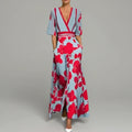 Dama Washington Rue women's floral maxi dress light blue red half sleeve - front view