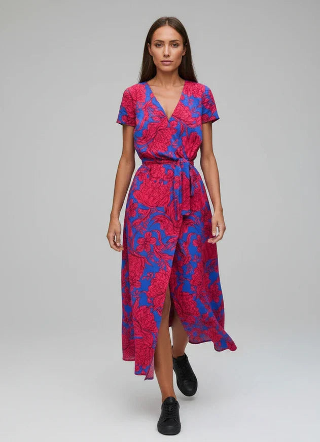 Rosa | Women's Floral Wrap Midi Dress Pink Green
