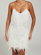 Dama Washington Ada women's fringe cocktail dress mini cream v neck - view 10