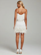 Dama Washington Ada women's fringe cocktail dress mini cream v neck - view 9