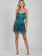 Dama Washington Ada women's fringe cocktail dress mini cream v neck - view 5