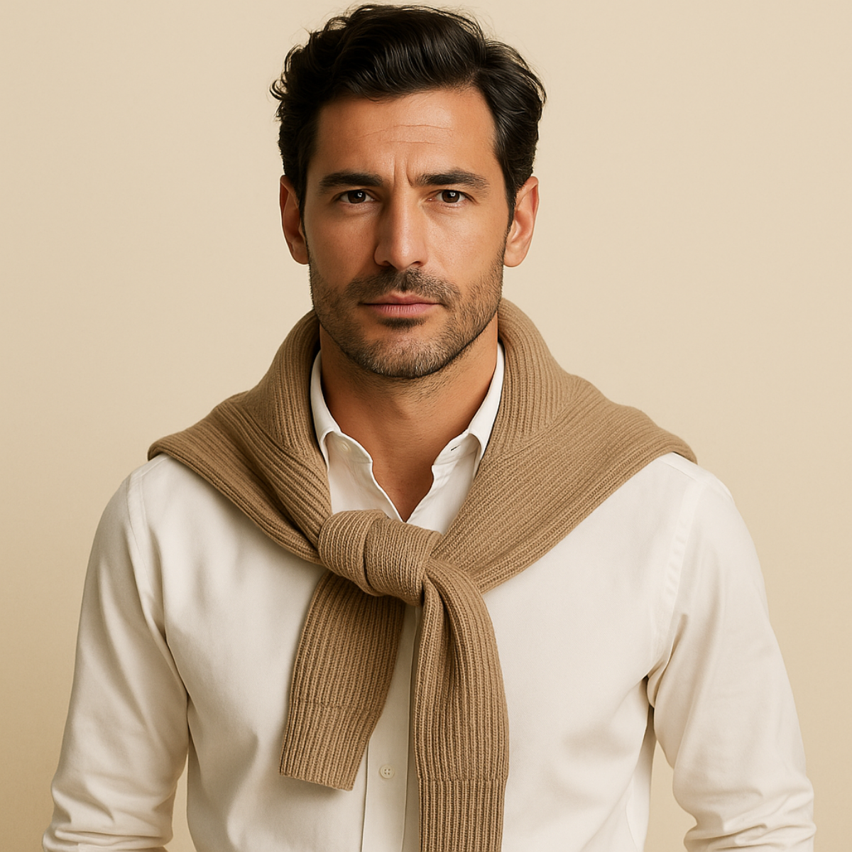 Greta | Men's Quarter Zip Sweater Beige Ribbed Knit