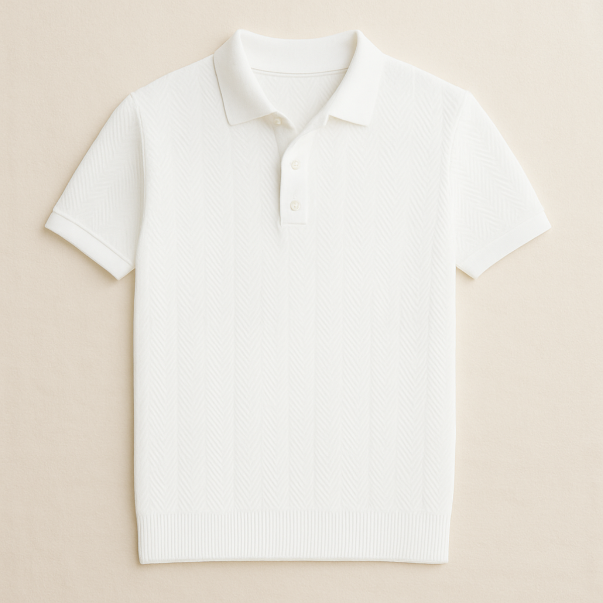 Beau | Men's Textured Polo Shirt Cream Short Sleeve