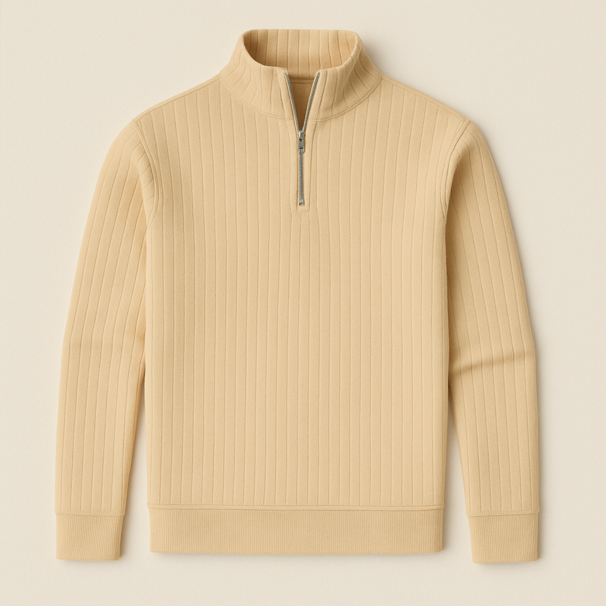 Axel | Men's Quarter Zip Sweater Cream Ribbed Mock Neck