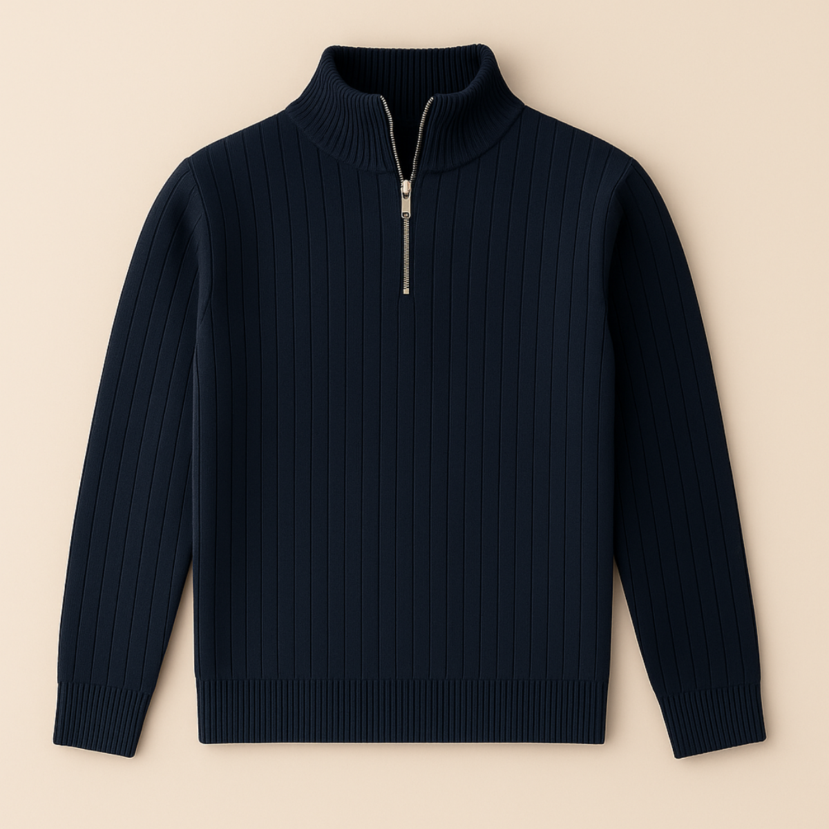 Axel | Men's Ribbed Quarter Zip Sweater Navy Gold Zipper