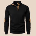 Dama Washington Esme men's quarter zip sweater black elbow patch - front view