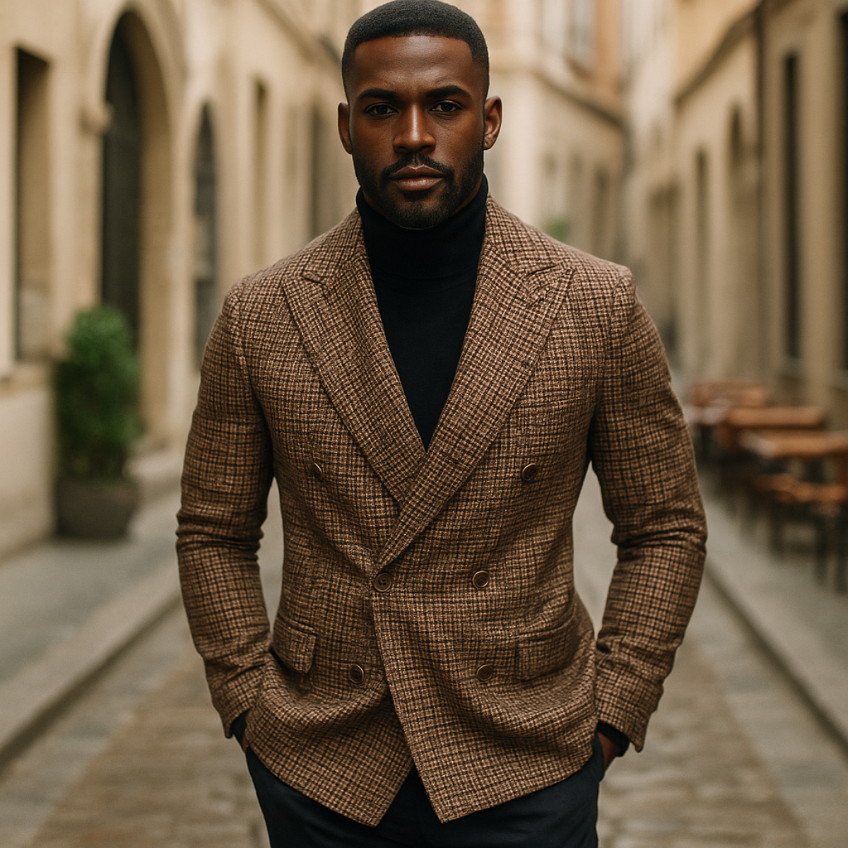 Greta | Men's Tweed Blazer Brown Double Breasted Tailored