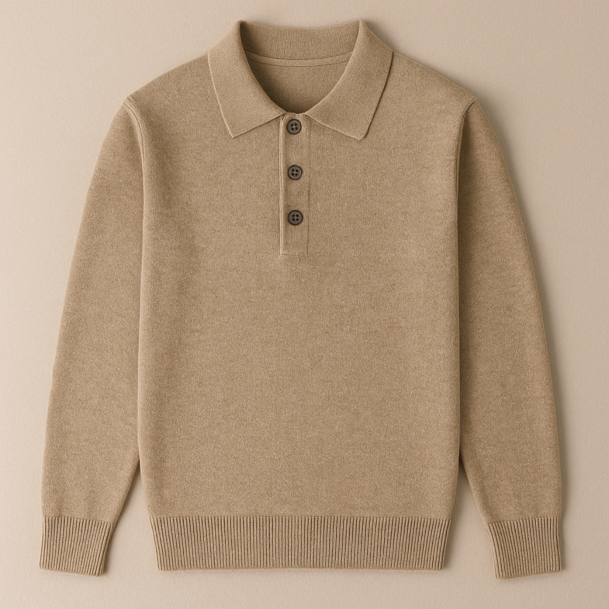 Sable | Men's Knit Polo Sweater Cream Collared