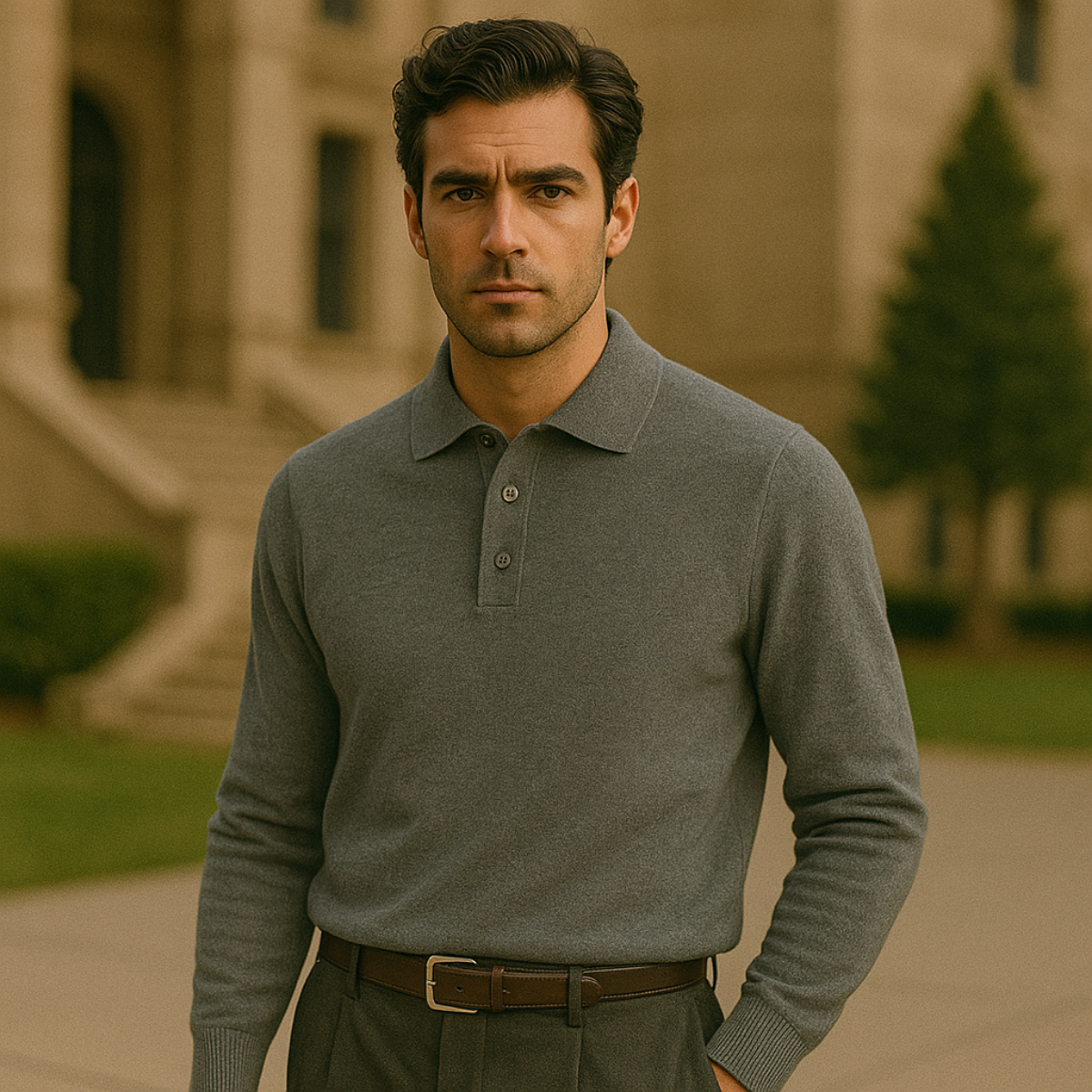 Sable | Men's Knit Polo Sweater Cream Collared
