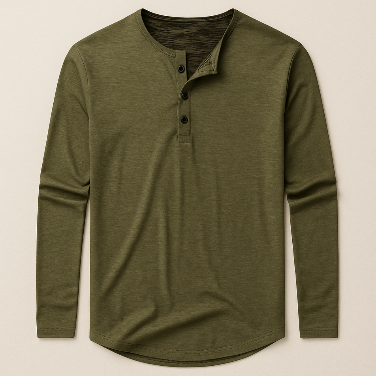 Bram | Men's Long Sleeve Henley Shirt Olive Green Button Placket