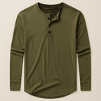 Dama Washington Bram men's long sleeve henley shirt olive green button placket - view 11
